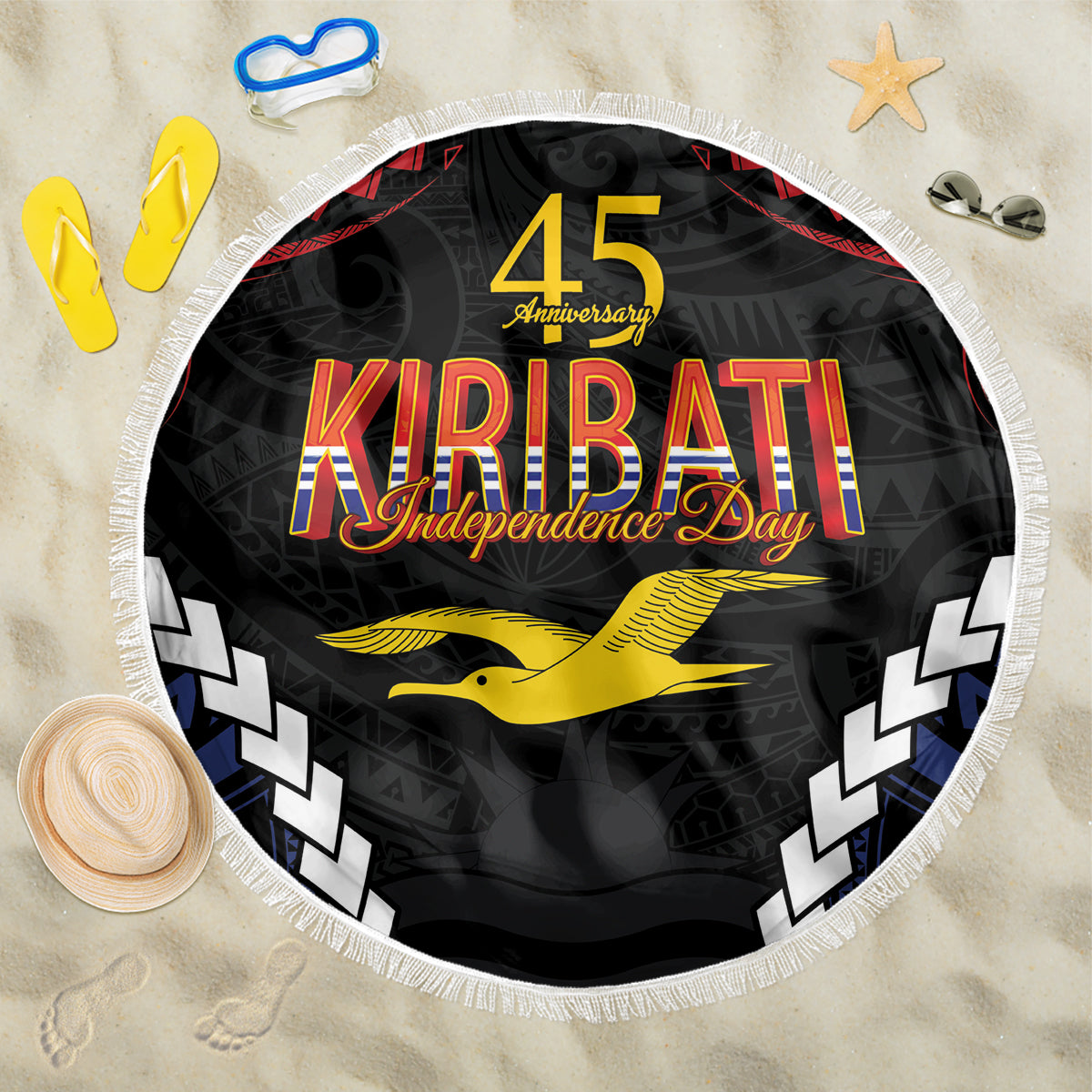 Kiribati 45th Anniversary Independence Day Beach Blanket Since 1979 LT9 One Size 150cm Black - Polynesian Pride