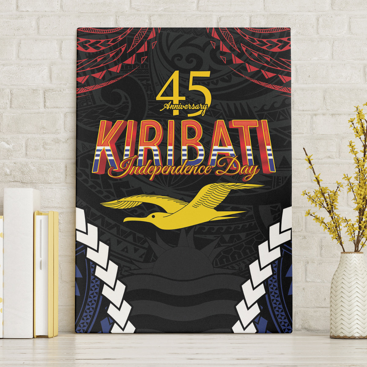 Kiribati 45th Anniversary Independence Day Canvas Wall Art Since 1979 LT9 Without Frame Black - Polynesian Pride