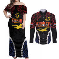 Kiribati 45th Anniversary Independence Day Couples Matching Off Shoulder Maxi Dress and Long Sleeve Button Shirt Since 1979 LT9 Black - Polynesian Pride