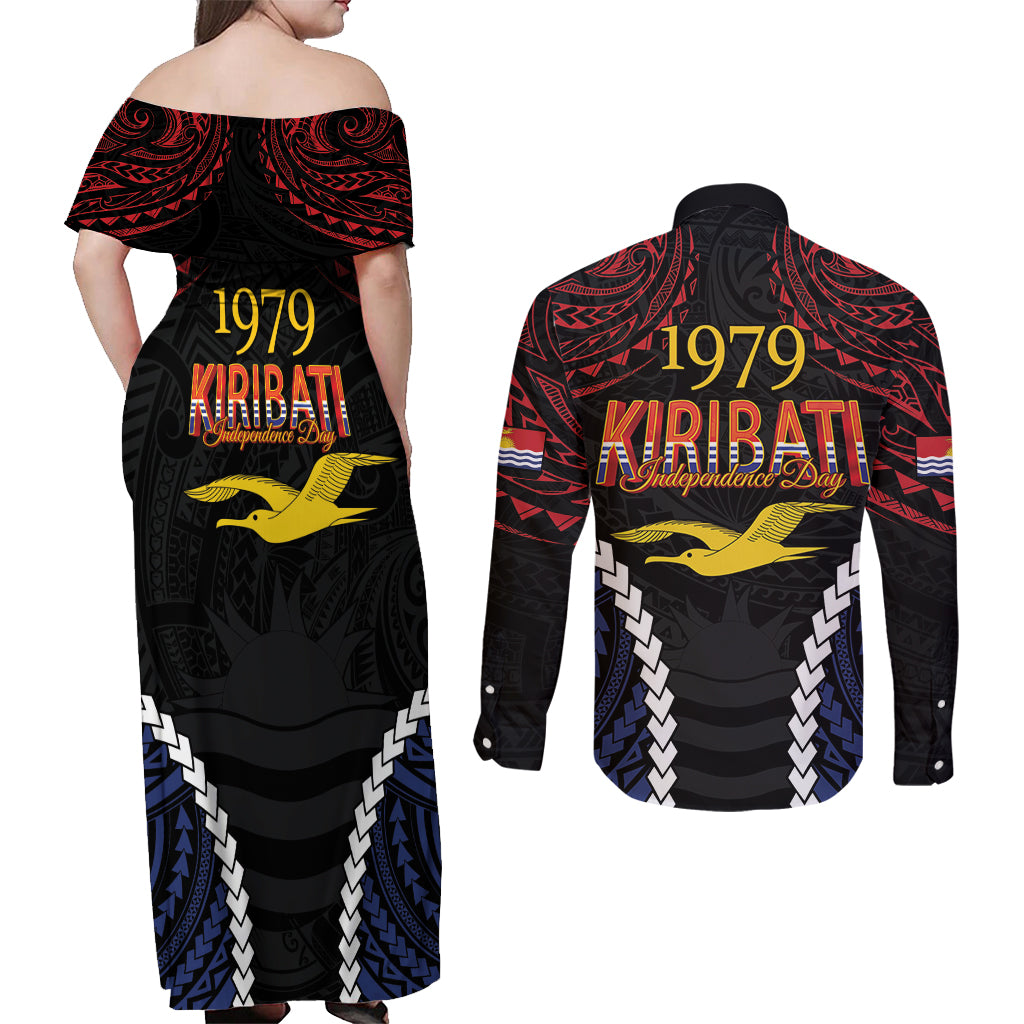 Kiribati 45th Anniversary Independence Day Couples Matching Off Shoulder Maxi Dress and Long Sleeve Button Shirt Since 1979 LT9 - Polynesian Pride