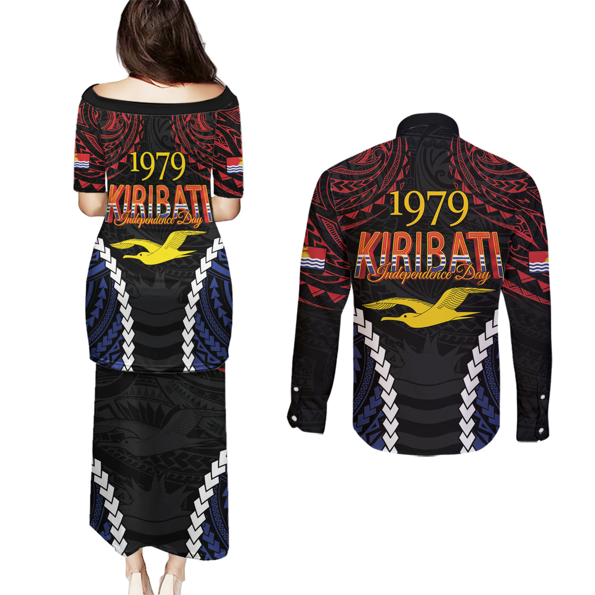 Kiribati 45th Anniversary Independence Day Couples Matching Puletasi and Long Sleeve Button Shirt Since 1979 LT9 - Polynesian Pride