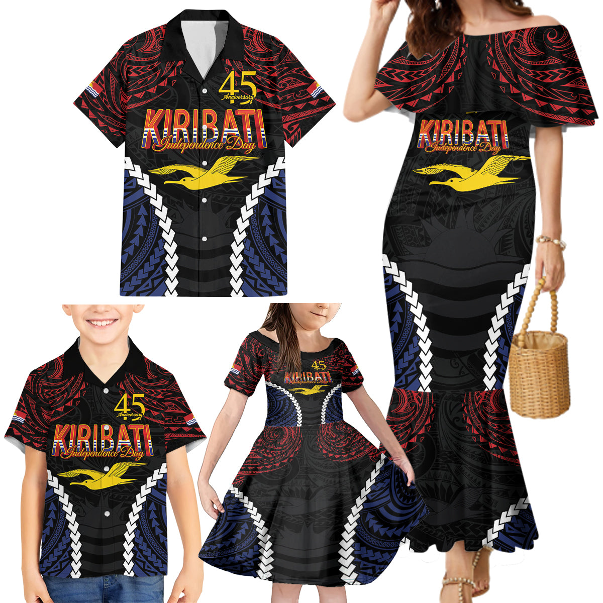 Kiribati 45th Anniversary Independence Day Family Matching Mermaid Dress and Hawaiian Shirt Since 1979 LT9 - Polynesian Pride