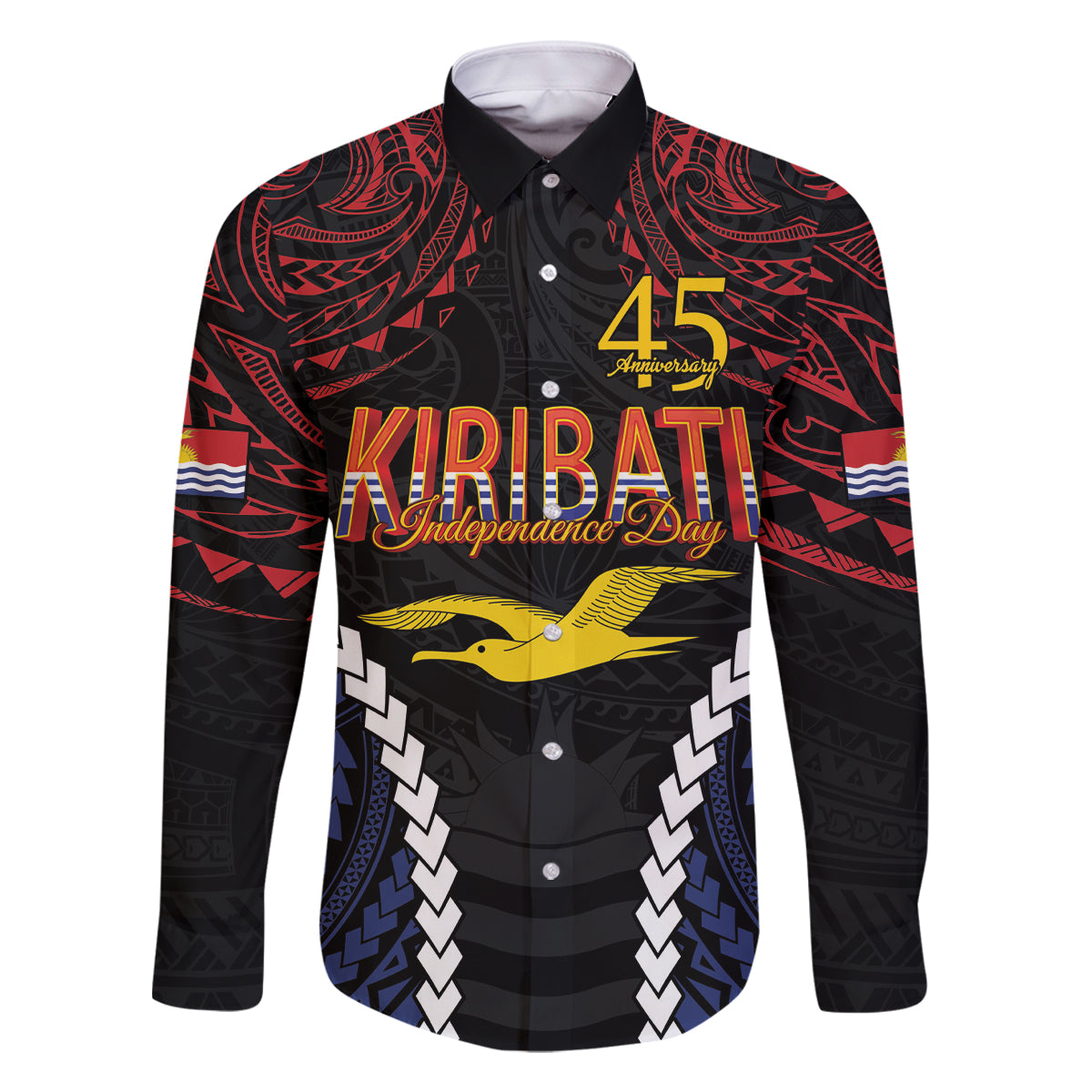 Kiribati 45th Anniversary Independence Day Family Matching Off The Shoulder Long Sleeve Dress and Hawaiian Shirt Since 1979