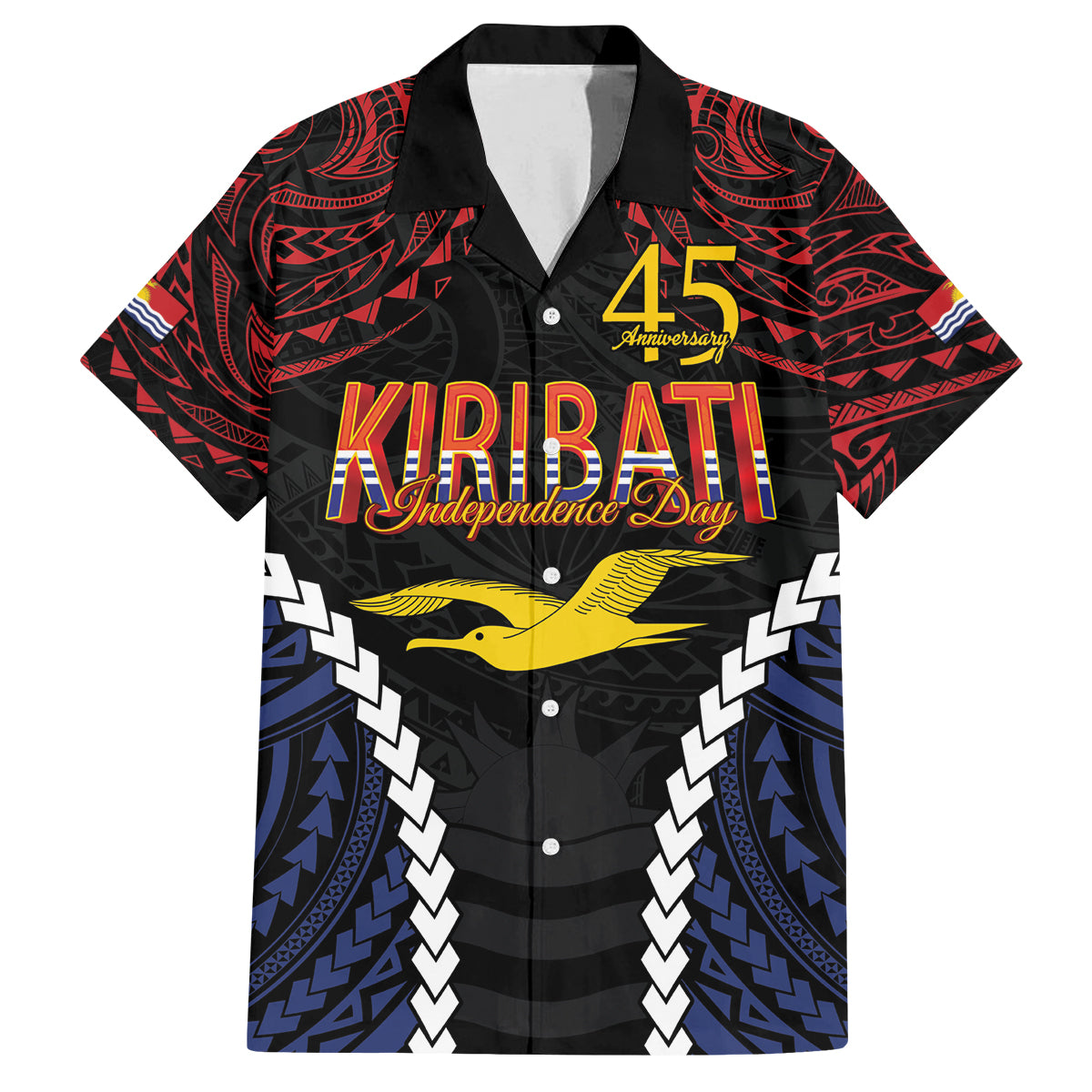 Kiribati 45th Anniversary Independence Day Family Matching Off Shoulder Maxi Dress and Hawaiian Shirt Since 1979 LT9 Dad's Shirt - Short Sleeve Black - Polynesian Pride