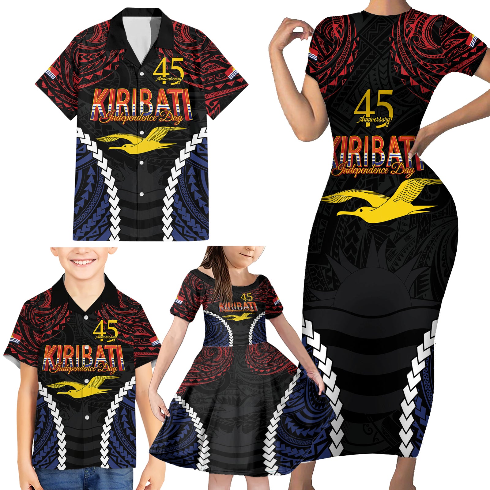 Kiribati 45th Anniversary Independence Day Family Matching Short Sleeve Bodycon Dress and Hawaiian Shirt Since 1979 LT9 - Polynesian Pride
