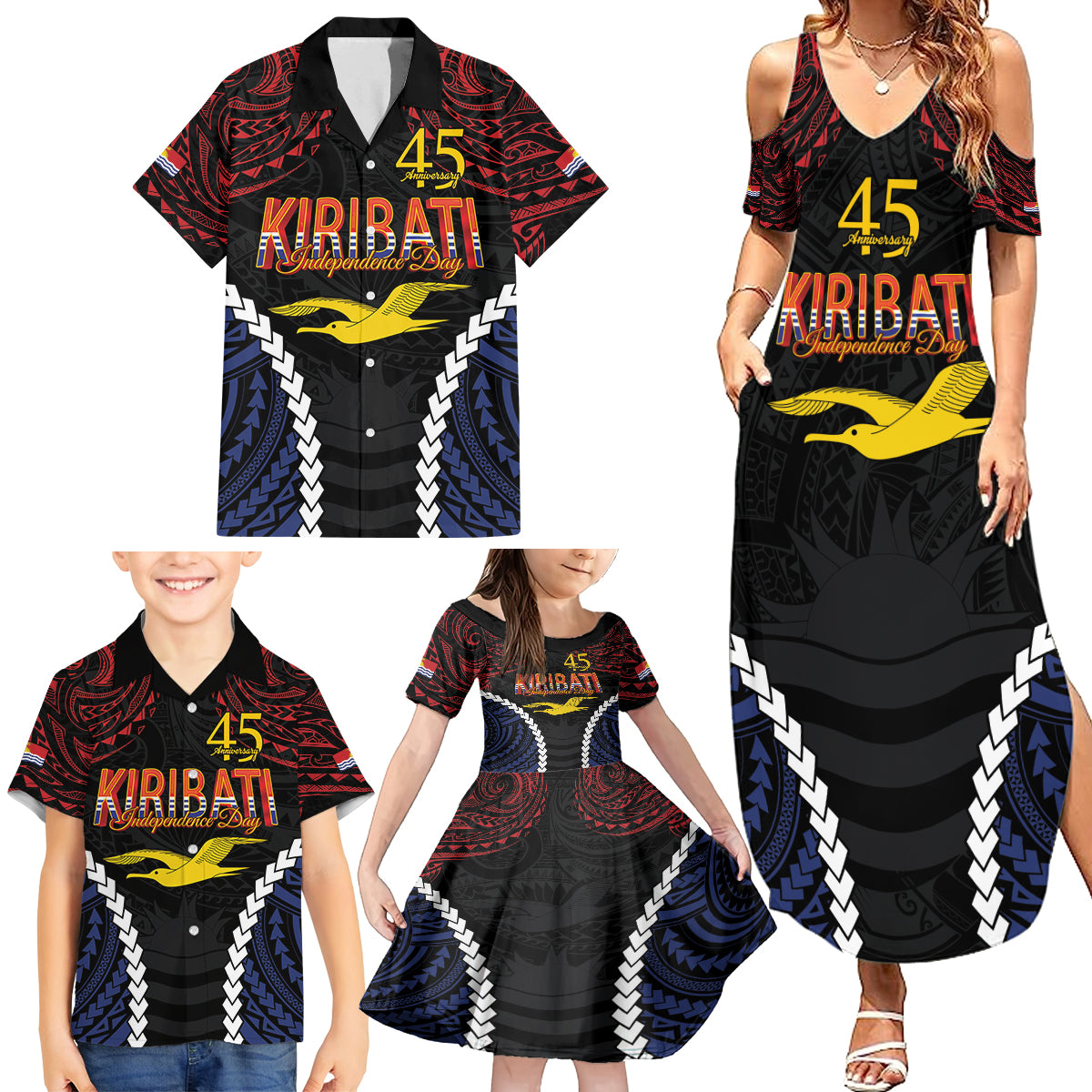 Kiribati 45th Anniversary Independence Day Family Matching Summer Maxi Dress and Hawaiian Shirt Since 1979 LT9 - Polynesian Pride