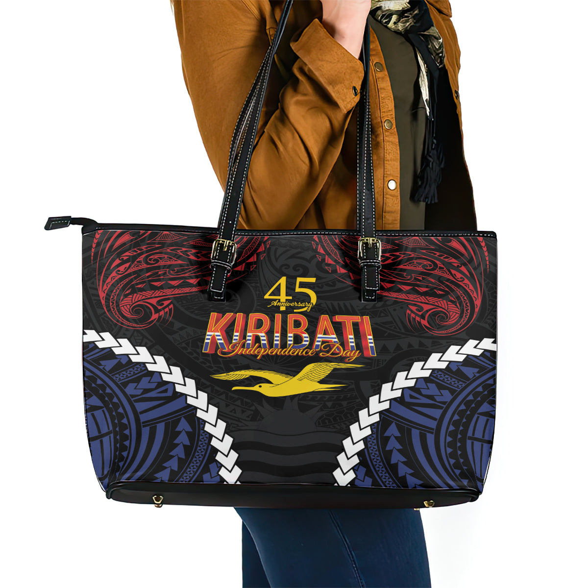 Kiribati 45th Anniversary Independence Day Leather Tote Bag Since 1979 LT9 - Polynesian Pride