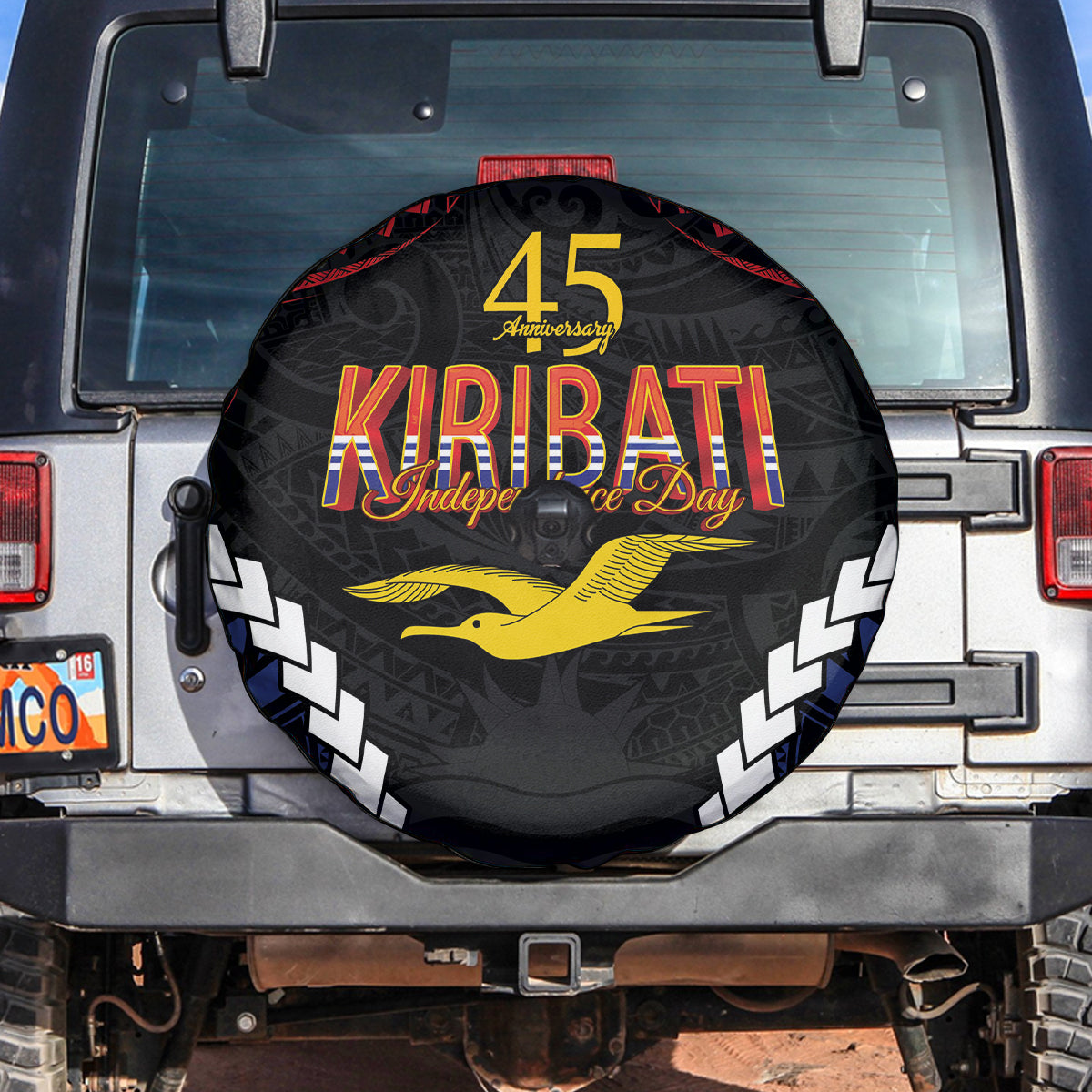 Kiribati 45th Anniversary Independence Day Spare Tire Cover Since 1979 LT9 Black - Polynesian Pride