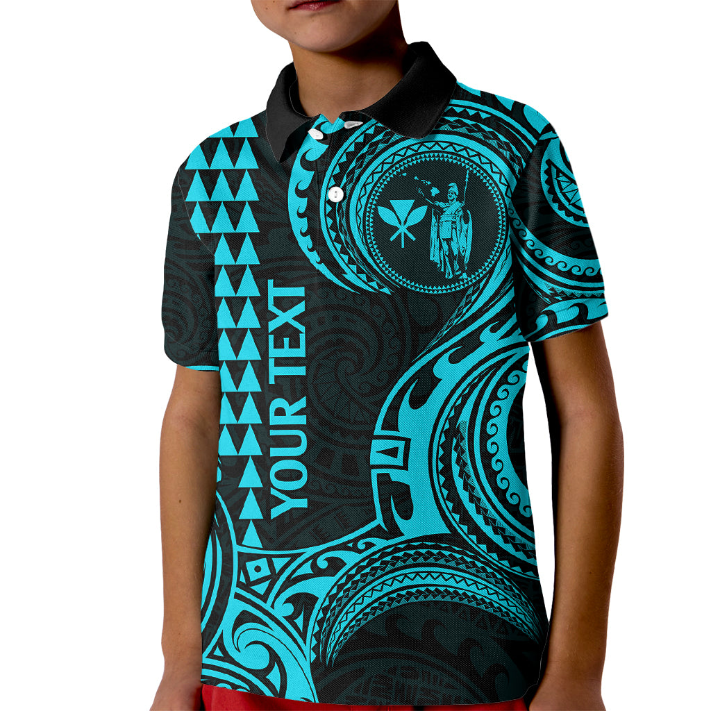 Custom King Kamehameha Day Hawaii Kid Polo Shirt Paradise of the Pacific Tribal Kakau - Aqua LT9 Kid Aqua - Polynesian Pride