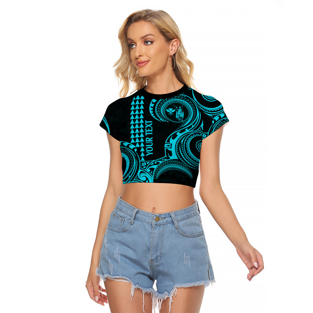 Custom King Kamehameha Day Hawaii Raglan Cropped T Shirt Paradise of the Pacific Tribal Kakau - Aqua LT9 Female Aqua - Polynesian Pride