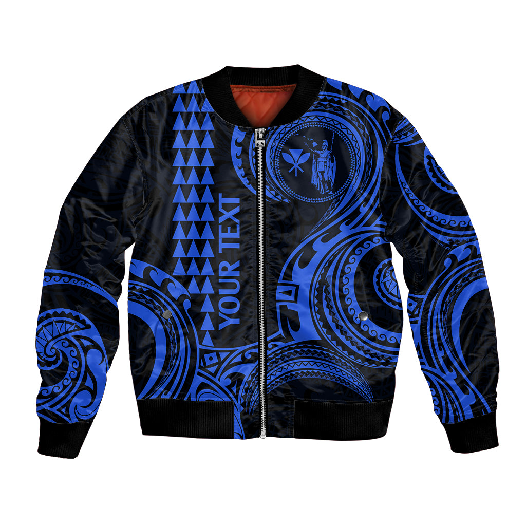 Custom King Kamehameha Day Hawaii Bomber Jacket Paradise of the Pacific Tribal Kakau - Blue LT9 Unisex Blue - Polynesian Pride