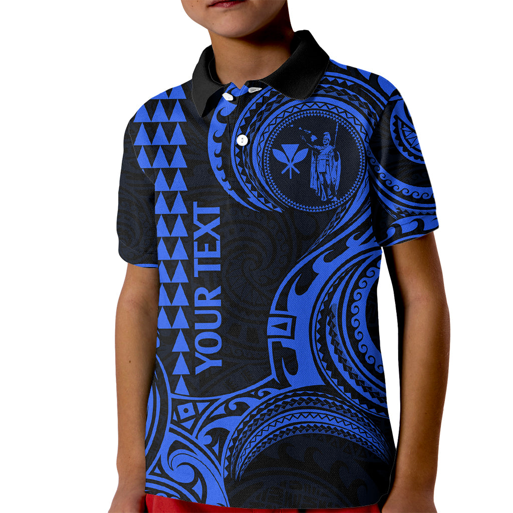 Custom King Kamehameha Day Hawaii Kid Polo Shirt Paradise of the Pacific Tribal Kakau - Blue LT9 Kid Blue - Polynesian Pride