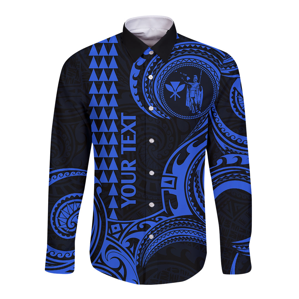 Custom King Kamehameha Day Hawaii Long Sleeve Button Shirt Paradise of the Pacific Tribal Kakau - Blue LT9 Unisex Blue - Polynesian Pride