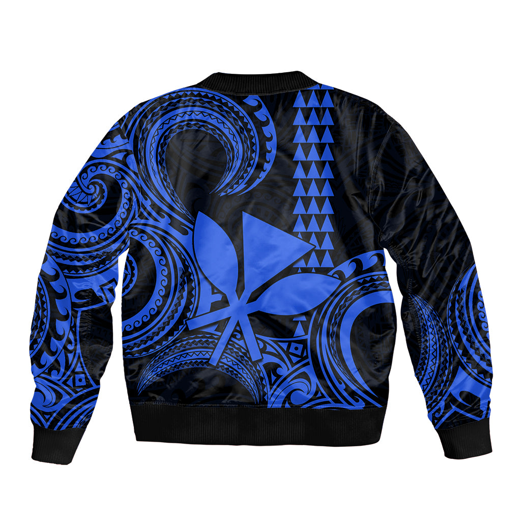 Custom King Kamehameha Day Hawaii Sleeve Zip Bomber Jacket Paradise of the Pacific Tribal Kakau - Blue LT9 - Polynesian Pride