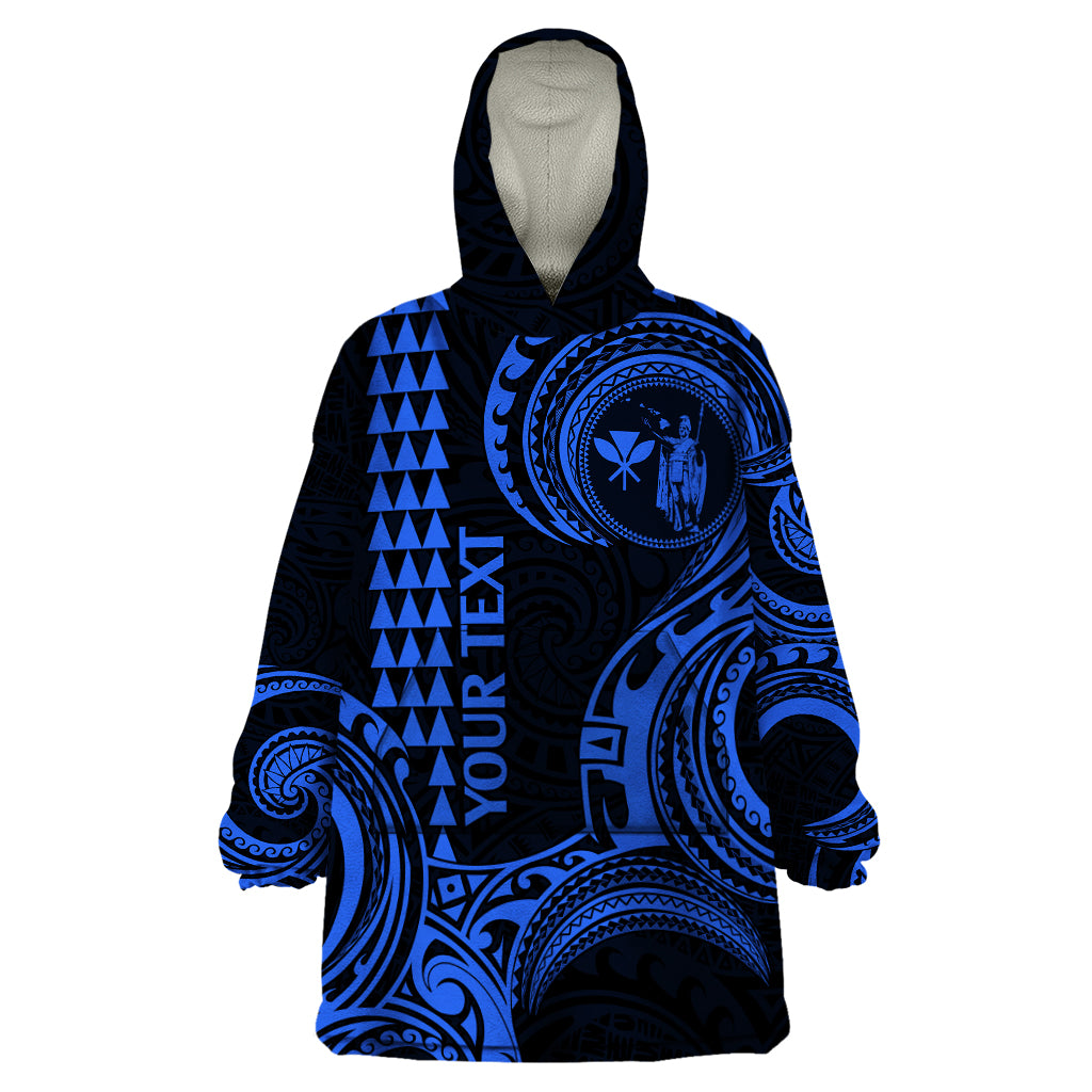 Custom King Kamehameha Day Hawaii Wearable Blanket Hoodie Paradise of the Pacific Tribal Kakau - Blue LT9 One Size Blue - Polynesian Pride