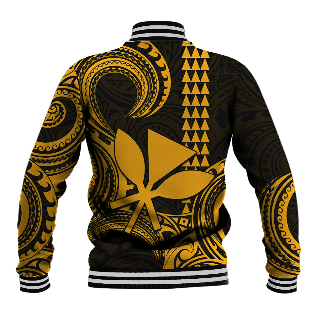 Custom King Kamehameha Day Hawaii Baseball Jacket Paradise of the Pacific Tribal Kakau - Gold LT9 - Polynesian Pride
