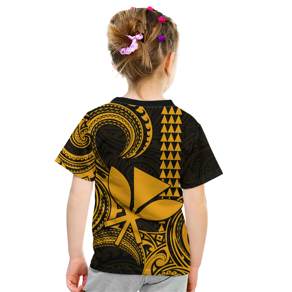 Custom King Kamehameha Day Hawaii Kid T Shirt Paradise of the Pacific Tribal Kakau - Gold LT9 - Polynesian Pride