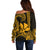 Custom King Kamehameha Day Hawaii Off Shoulder Sweater Paradise of the Pacific Tribal Kakau - Gold LT9 - Polynesian Pride