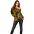 Custom King Kamehameha Day Hawaii Off Shoulder Sweater Paradise of the Pacific Tribal Kakau - Gold LT9 - Polynesian Pride