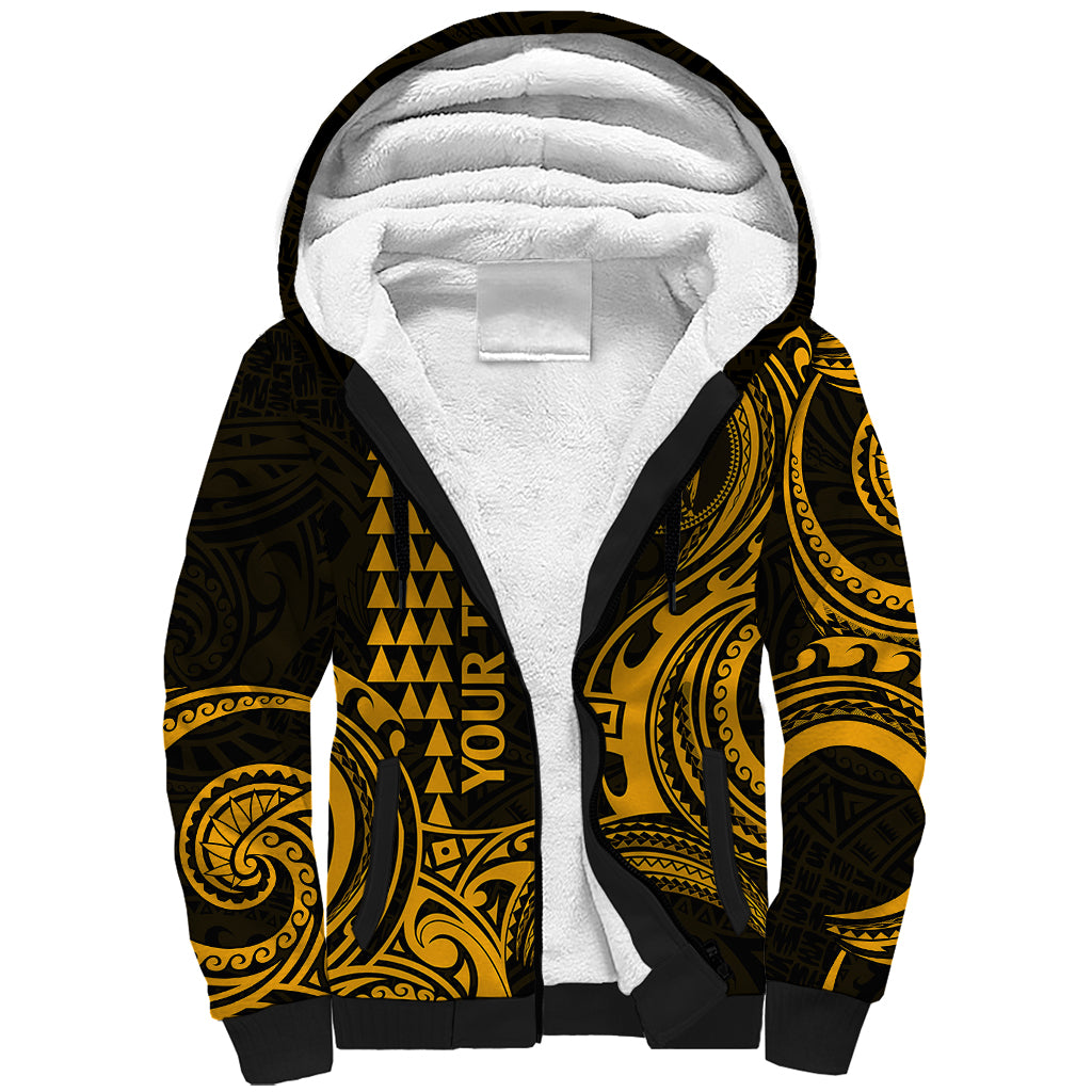 Custom King Kamehameha Day Hawaii Sherpa Hoodie Paradise of the Pacific Tribal Kakau - Gold LT9 Unisex Gold - Polynesian Pride
