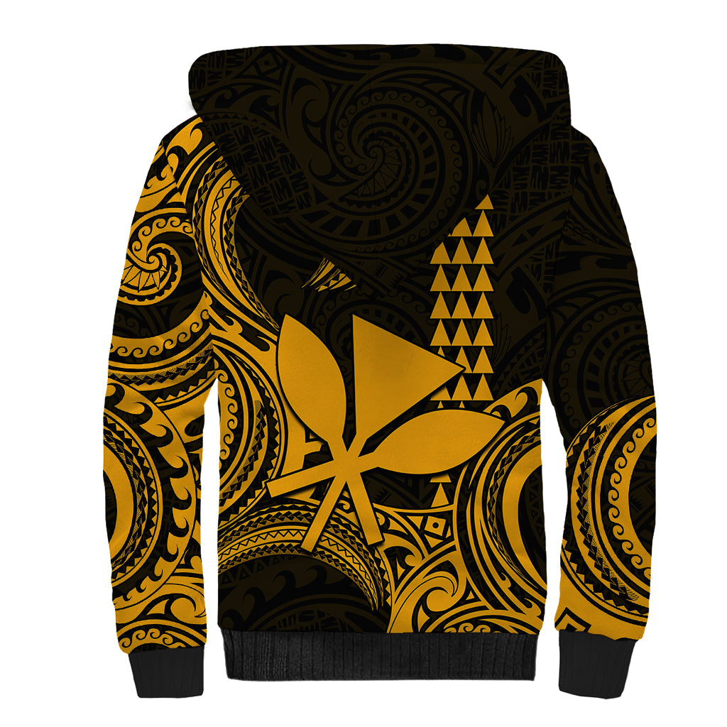 Custom King Kamehameha Day Hawaii Sherpa Hoodie Paradise of the Pacific Tribal Kakau - Gold LT9 - Polynesian Pride
