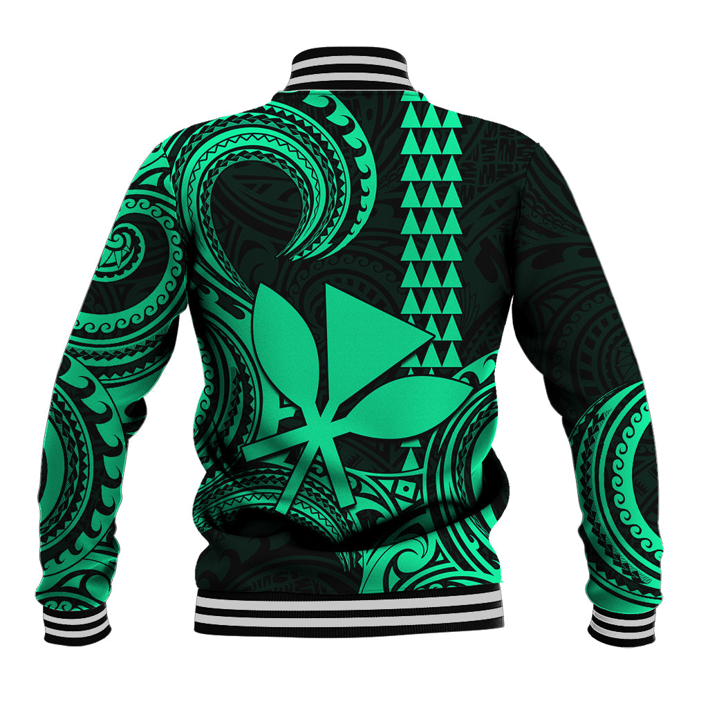 Custom King Kamehameha Day Hawaii Baseball Jacket Paradise of the Pacific Tribal Kakau - Green LT9 - Polynesian Pride