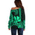 Custom King Kamehameha Day Hawaii Off Shoulder Sweater Paradise of the Pacific Tribal Kakau - Green LT9 - Polynesian Pride