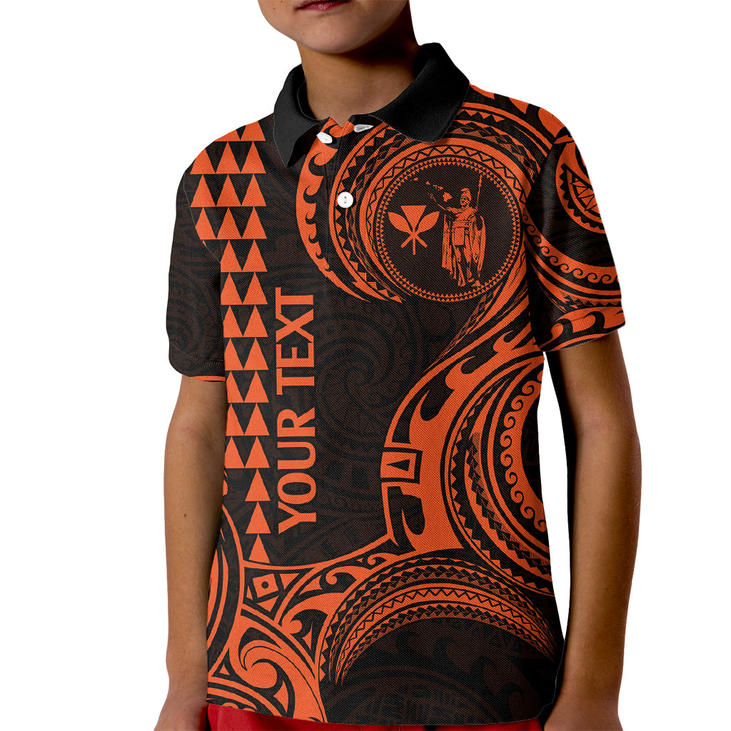 Custom King Kamehameha Day Hawaii Kid Polo Shirt Paradise of the Pacific Tribal Kakau - Orange LT9 Kid Orange - Polynesian Pride