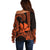 Custom King Kamehameha Day Hawaii Off Shoulder Sweater Paradise of the Pacific Tribal Kakau - Orange LT9 - Polynesian Pride