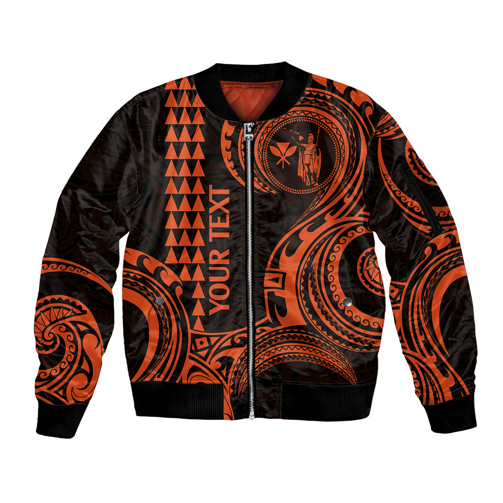 Custom King Kamehameha Day Hawaii Sleeve Zip Bomber Jacket Paradise of the Pacific Tribal Kakau - Orange LT9 Unisex Orange - Polynesian Pride