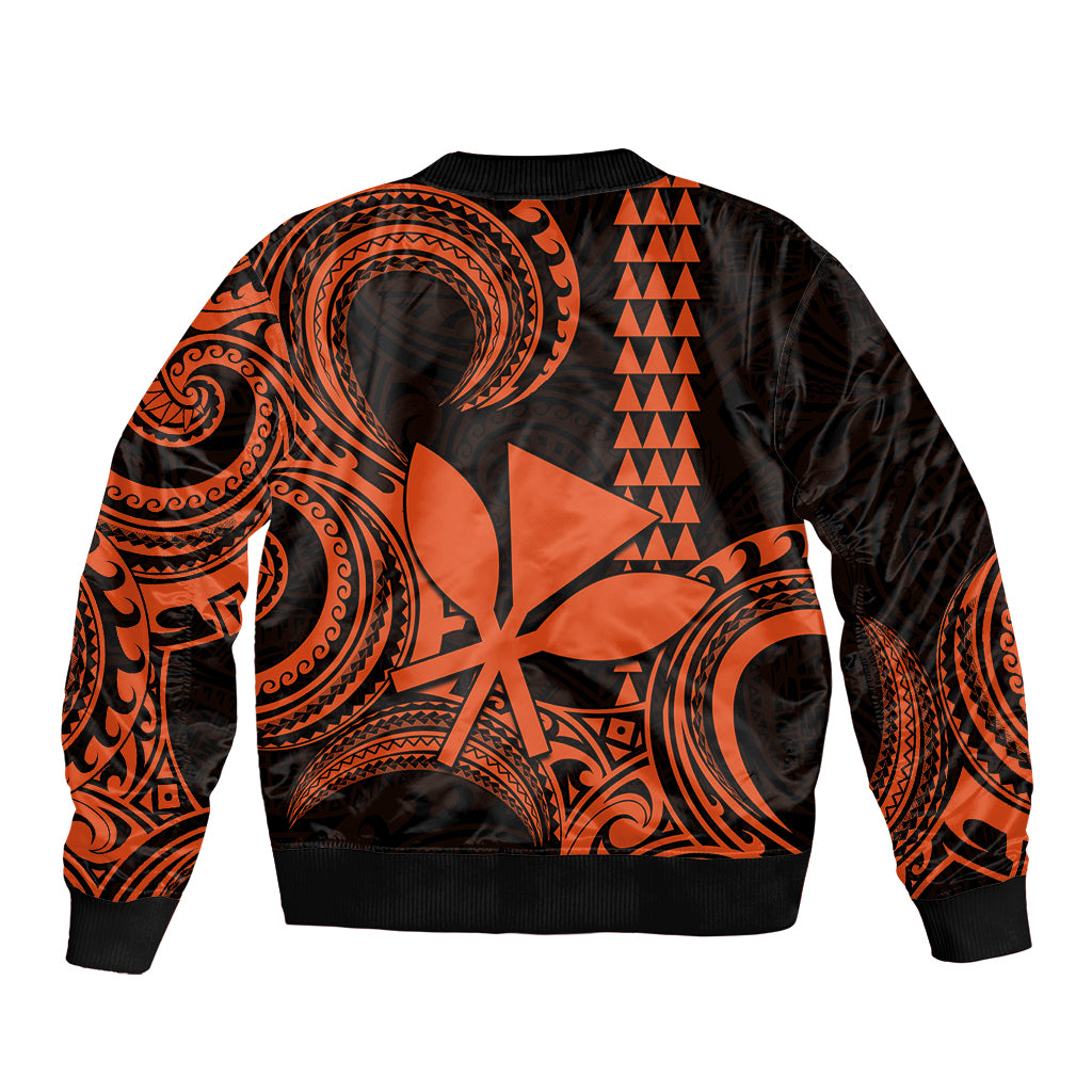 Custom King Kamehameha Day Hawaii Sleeve Zip Bomber Jacket Paradise of the Pacific Tribal Kakau - Orange LT9 - Polynesian Pride