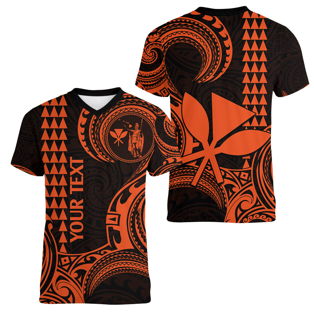 Custom King Kamehameha Day Hawaii Women V Neck T Shirt Paradise of the Pacific Tribal Kakau - Orange LT9 - Polynesian Pride