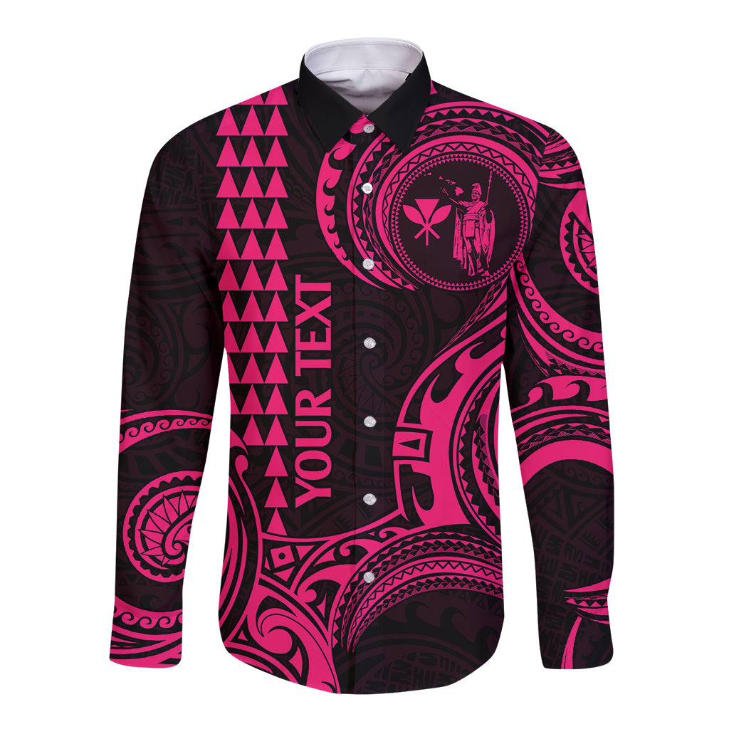 Custom King Kamehameha Day Hawaii Long Sleeve Button Shirt Paradise of the Pacific Tribal Kakau - Pink LT9 Unisex Pink - Polynesian Pride