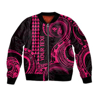 Custom King Kamehameha Day Hawaii Sleeve Zip Bomber Jacket Paradise of the Pacific Tribal Kakau - Pink LT9 Unisex Pink - Polynesian Pride