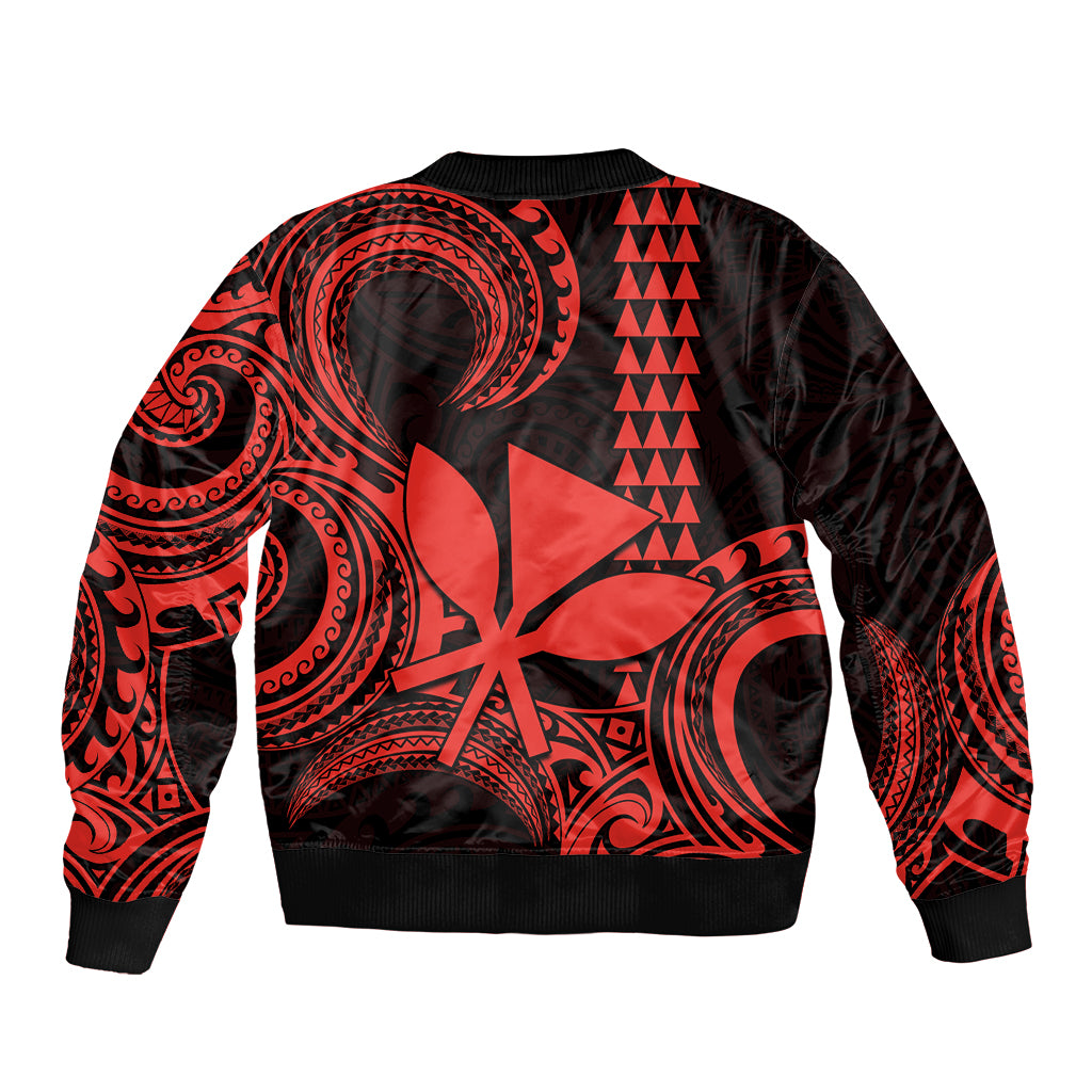 Custom King Kamehameha Day Hawaii Sleeve Zip Bomber Jacket Paradise of the Pacific Tribal Kakau - Red LT9 - Polynesian Pride