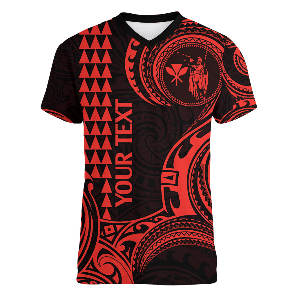 Custom King Kamehameha Day Hawaii Women V Neck T Shirt Paradise of the Pacific Tribal Kakau - Red LT9 Female Red - Polynesian Pride