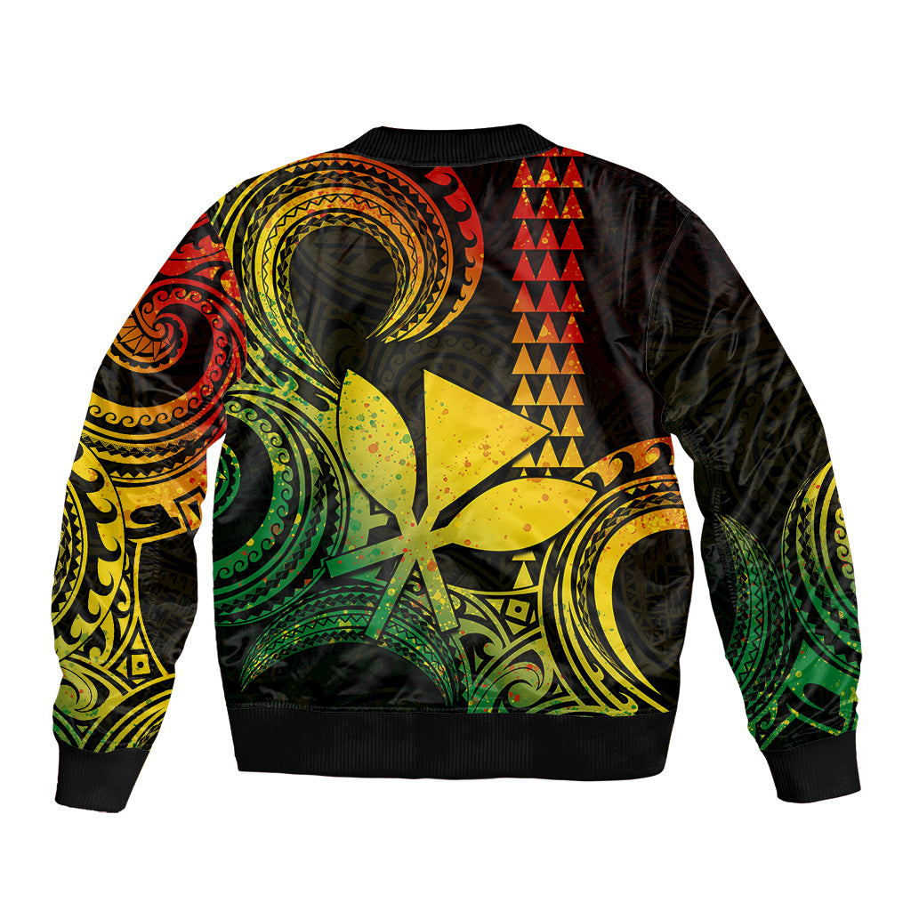 Custom King Kamehameha Day Hawaii Sleeve Zip Bomber Jacket Paradise of the Pacific Tribal Kakau - Reggae LT9 - Polynesian Pride