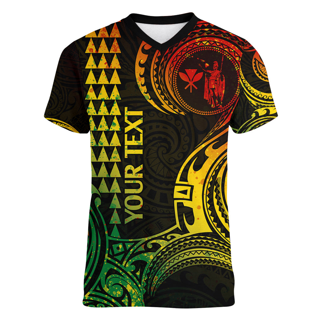 Custom King Kamehameha Day Hawaii Women V Neck T Shirt Paradise of the Pacific Tribal Kakau - Reggae LT9 Female Reggae - Polynesian Pride