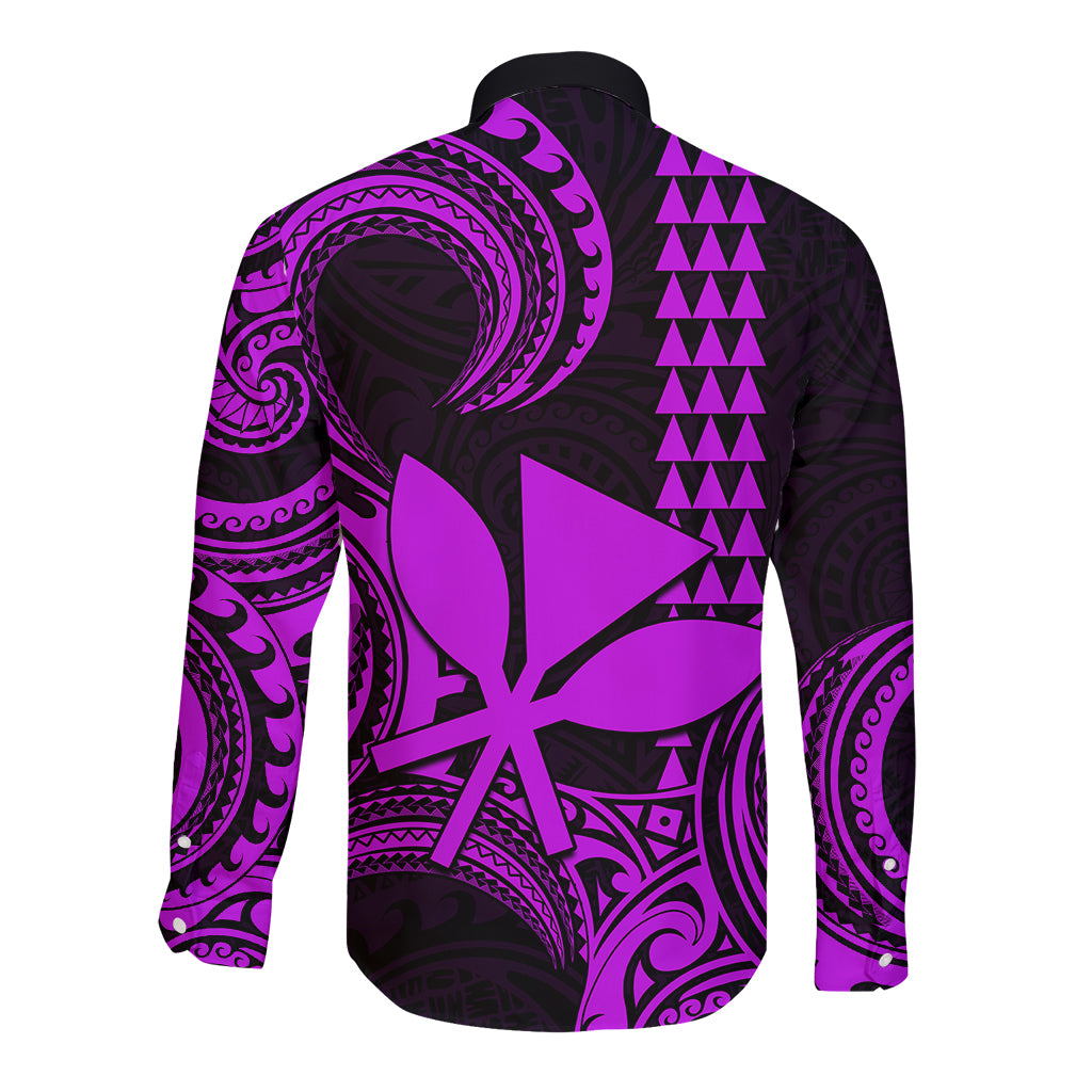 Custom King Kamehameha Day Hawaii Long Sleeve Button Shirt Paradise of the Pacific Tribal Kakau - Purple LT9 - Polynesian Pride
