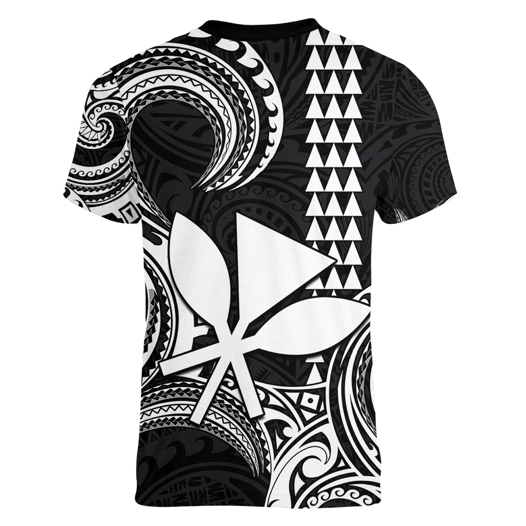 Custom King Kamehameha Day Hawaii Women V Neck T Shirt Paradise of the Pacific Tribal Kakau - White LT9 - Polynesian Pride