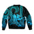 King Kamehameha Day Hawaii Bomber Jacket Paradise of the Pacific Tribal Kakau with Kanaka Maoli - Aqua LT9 - Polynesian Pride
