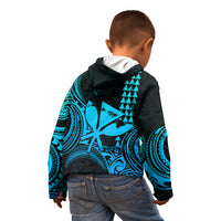 King Kamehameha Day Hawaii Kid Hoodie Paradise of the Pacific Tribal Kakau with Kanaka Maoli - Aqua LT9 - Polynesian Pride