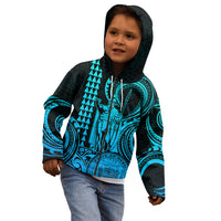 King Kamehameha Day Hawaii Kid Hoodie Paradise of the Pacific Tribal Kakau with Kanaka Maoli - Aqua LT9 - Polynesian Pride