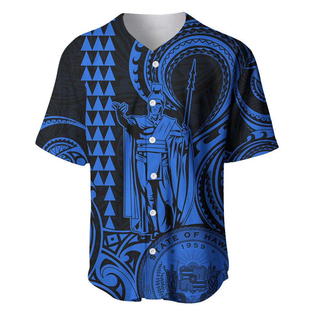 King Kamehameha Day Hawaii Baseball Jersey Paradise of the Pacific Tribal Kakau with Kanaka Maoli - Blue LT9 Blue - Polynesian Pride