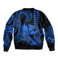 King Kamehameha Day Hawaii Bomber Jacket Paradise of the Pacific Tribal Kakau with Kanaka Maoli - Blue LT9 - Polynesian Pride