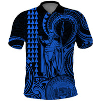 King Kamehameha Day Hawaii Polo Shirt Paradise of the Pacific Tribal Kakau with Kanaka Maoli Blue LT9 Blue - Polynesian Pride