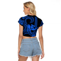 King Kamehameha Day Hawaii Raglan Cropped T Shirt Paradise of the Pacific Tribal Kakau with Kanaka Maoli - Blue LT9 - Polynesian Pride