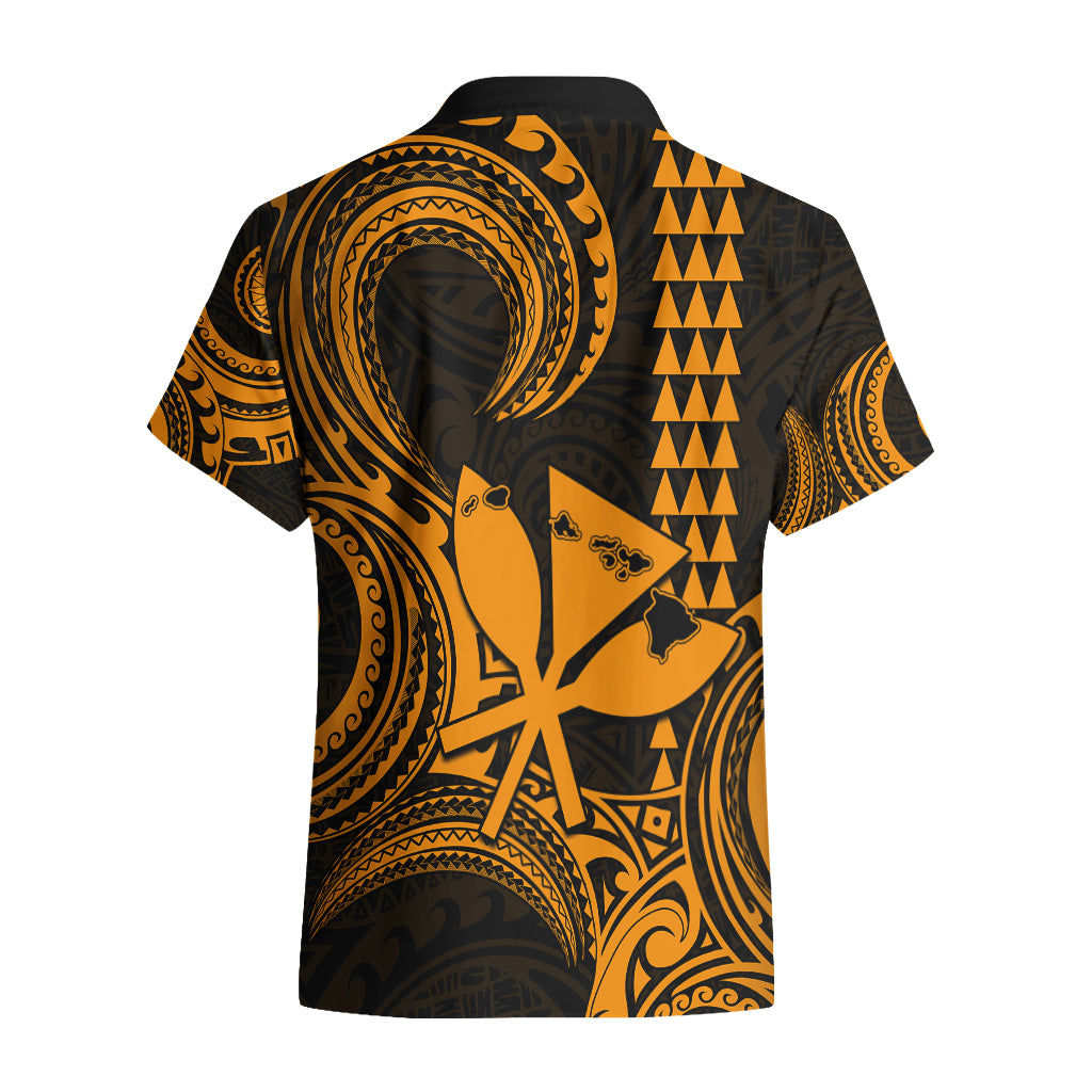 King Kamehameha Day Hawaii Hawaiian Shirt Paradise of the Pacific Tribal Kakau with Kanaka Maoli - Gold LT9 - Polynesian Pride