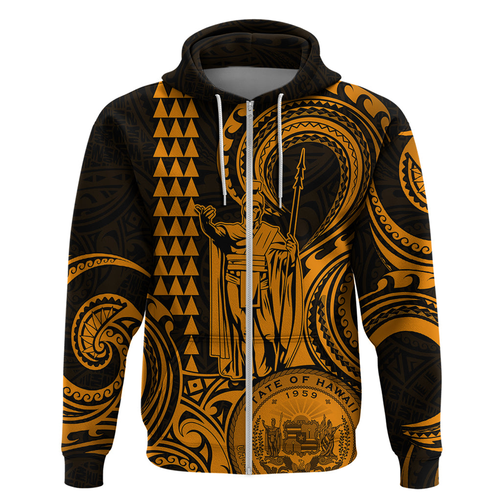 King Kamehameha Day Hawaii Hoodie Paradise of the Pacific Tribal Kakau with Kanaka Maoli Gold LT9 - Polynesian Pride