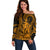 King Kamehameha Day Hawaii Off Shoulder Sweater Paradise of the Pacific Tribal Kakau with Kanaka Maoli - Gold LT9 Women Gold - Polynesian Pride